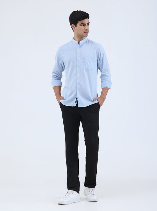 Sky Blue Solid Slim Fit Casual Shirt | Greenfibre