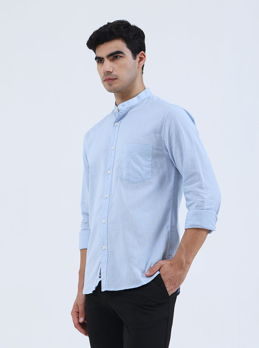 Sky Blue Solid Slim Fit Casual Shirt | Greenfibre