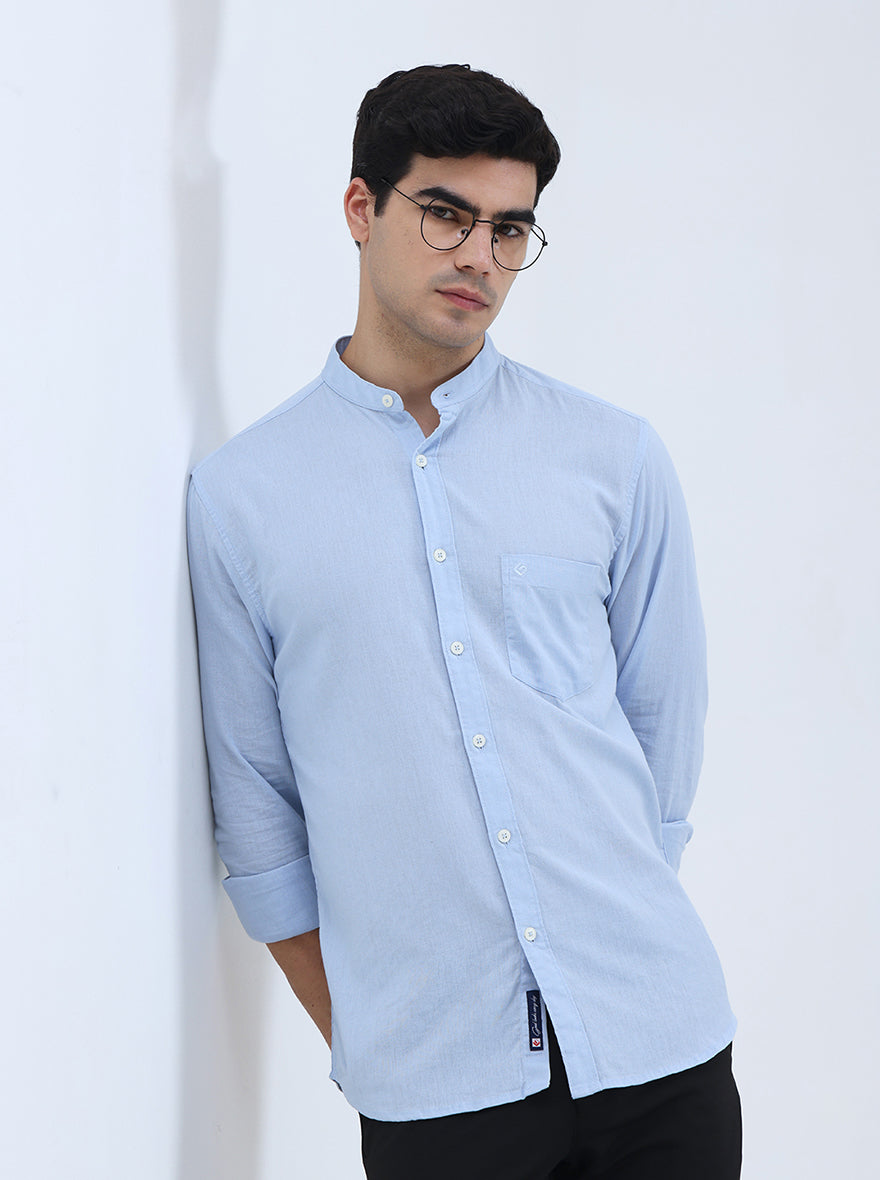 Sky Blue Solid Slim Fit Casual Shirt | Greenfibre