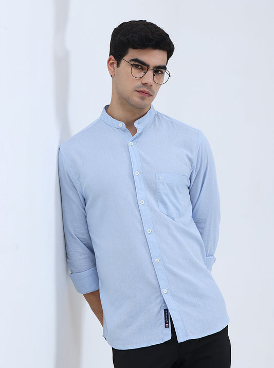 Sky Blue Solid Slim Fit Casual Shirt | Greenfibre