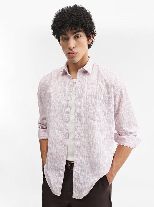 Pink Printed Smart Fit Semi Casual Shirt | Greenfibre