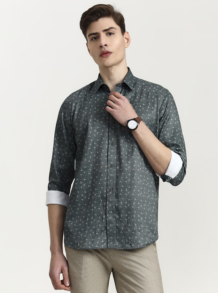 Green Printed Smart Fit Semi Casual Shirt | Greenfibre