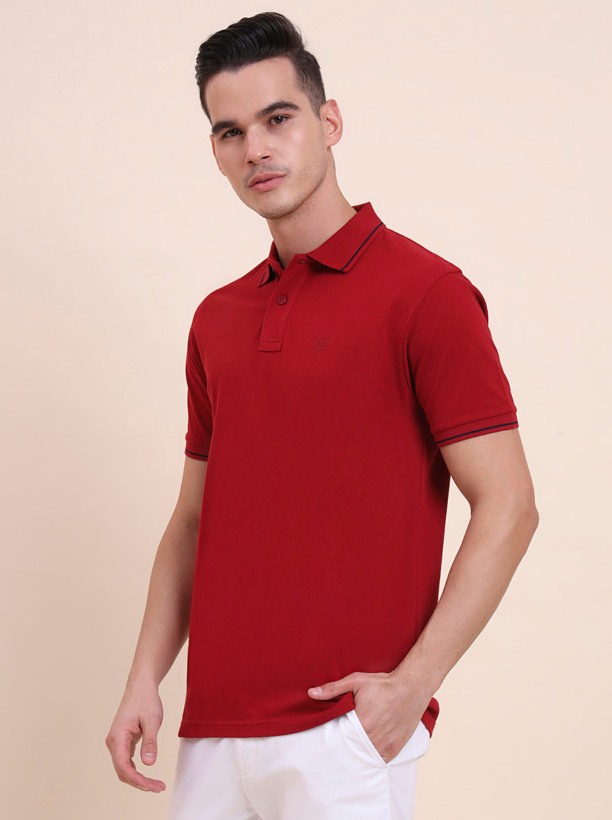 Red Solid Slim Fit Polo T-Shirt | Greenfibre