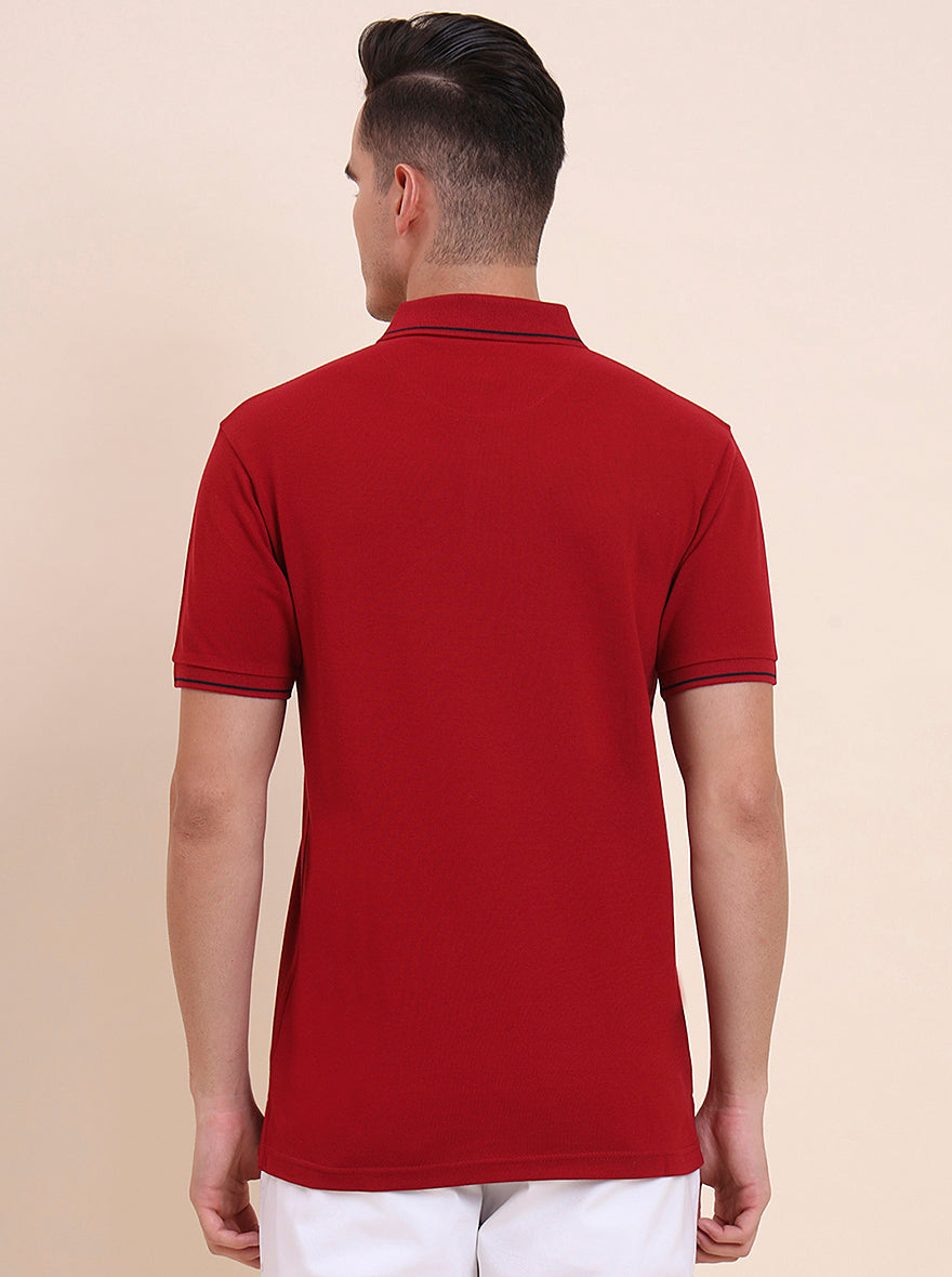 Red Solid Slim Fit Polo T-Shirt | Greenfibre