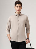 Stone Grey Solid Slim Fit Casual Shirt | Greenfibre