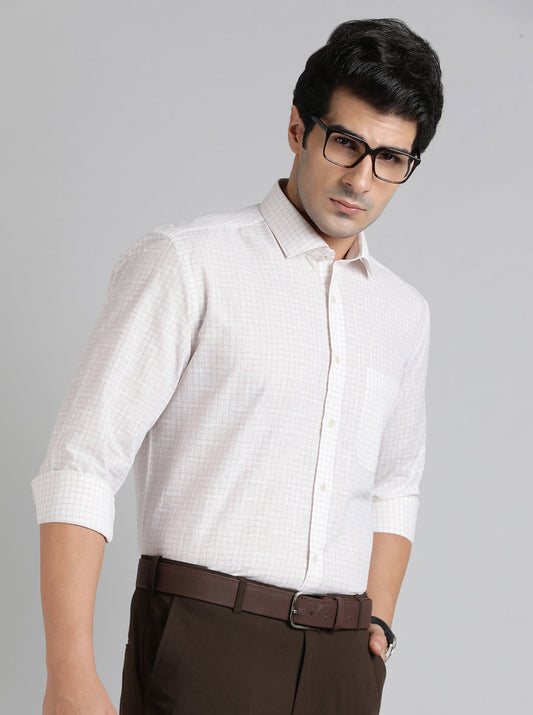 Light Grey Checked Regular Fit Formal Shirt | Greenfibre