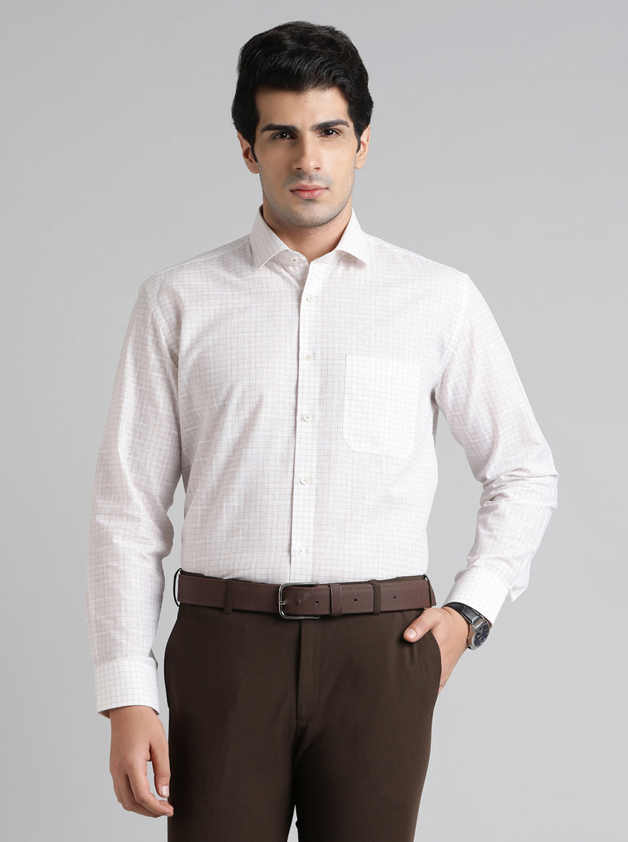 Light Grey Checked Regular Fit Formal Shirt | Greenfibre