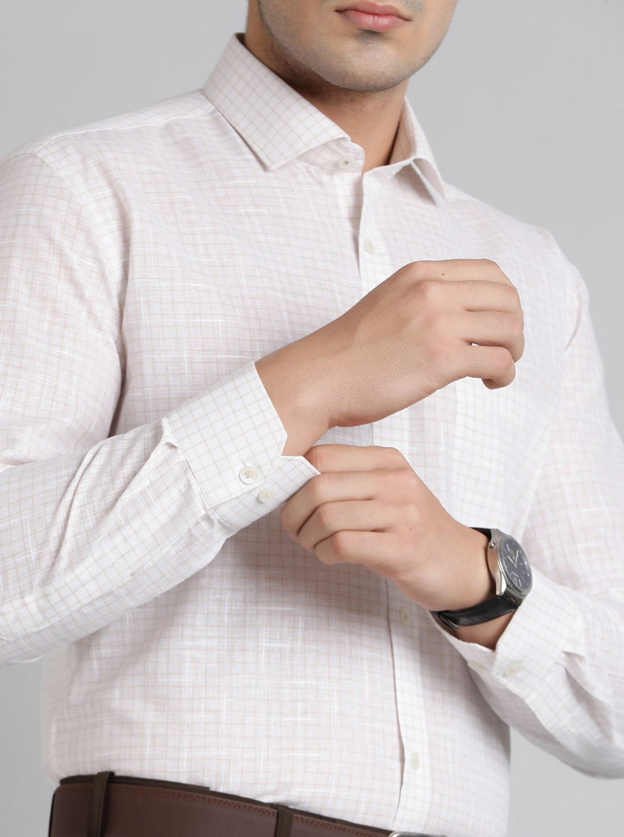 Light Grey Checked Regular Fit Formal Shirt | Greenfibre