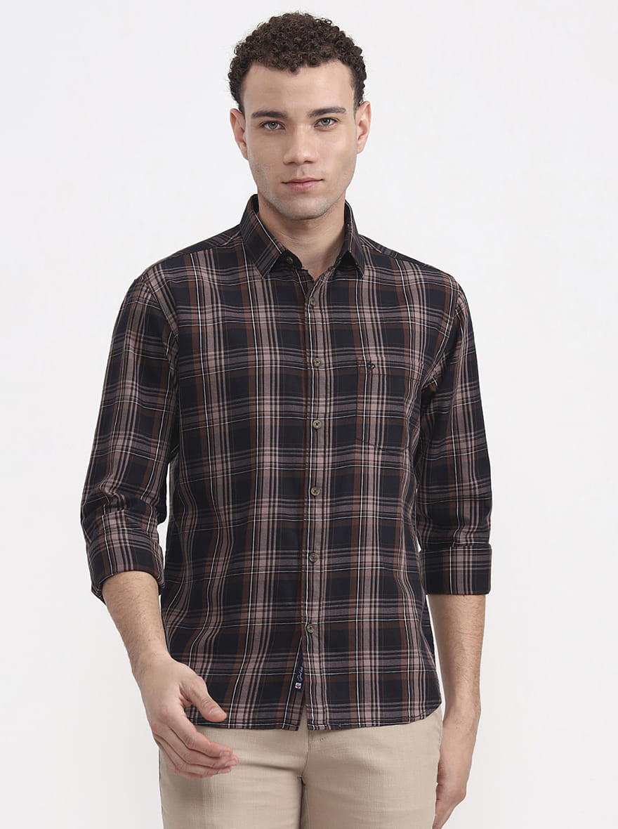 Black & Brown Checked Slim Fit Casual Shirt | Greenfibre