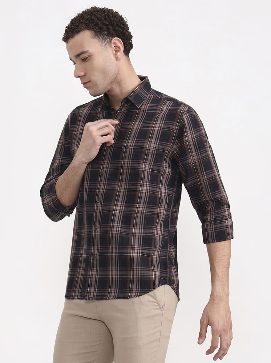 Black & Brown Checked Slim Fit Casual Shirt | Greenfibre