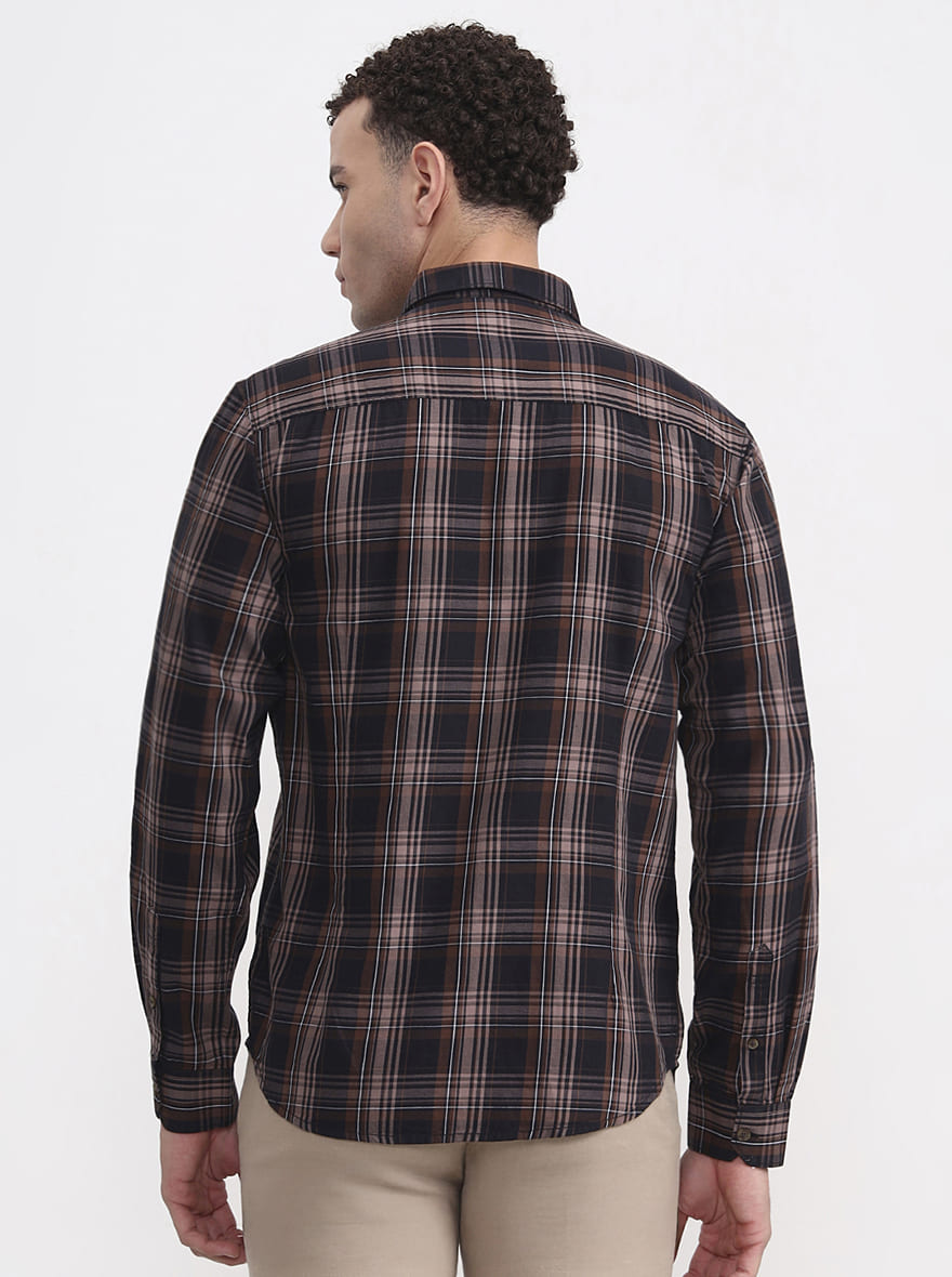 Black & Brown Checked Slim Fit Casual Shirt | Greenfibre