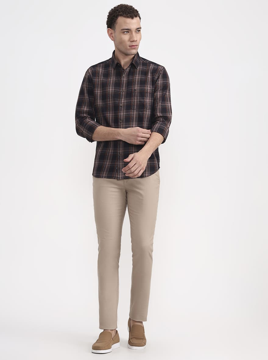 Black & Brown Checked Slim Fit Casual Shirt | Greenfibre