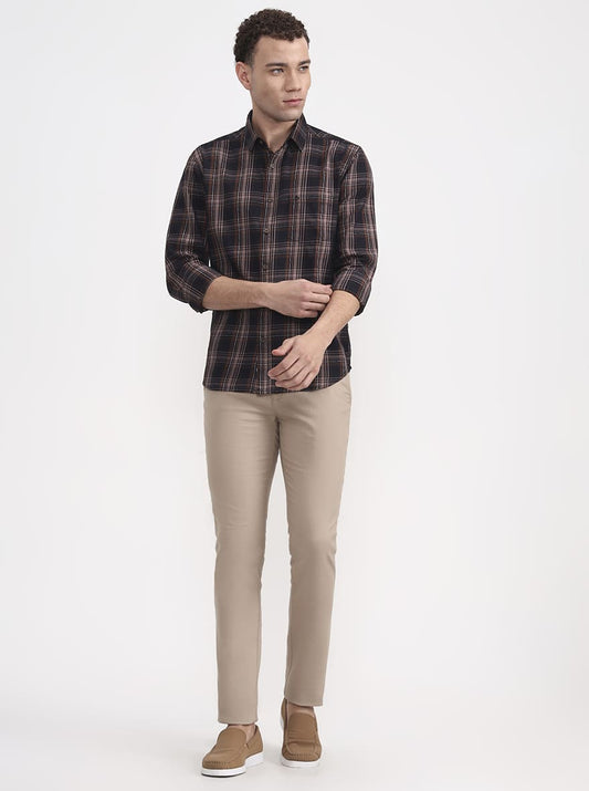 Black & Brown Checked Slim Fit Casual Shirt | Greenfibre