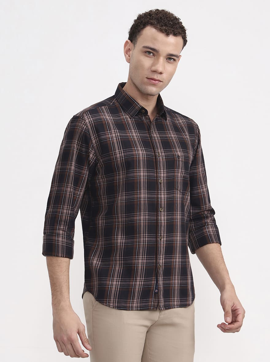 Black & Brown Checked Slim Fit Casual Shirt | Greenfibre