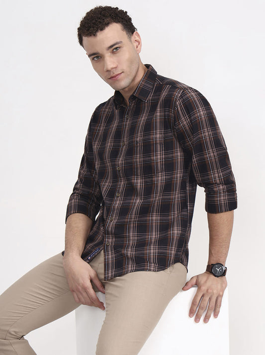 Black & Brown Checked Slim Fit Casual Shirt | Greenfibre