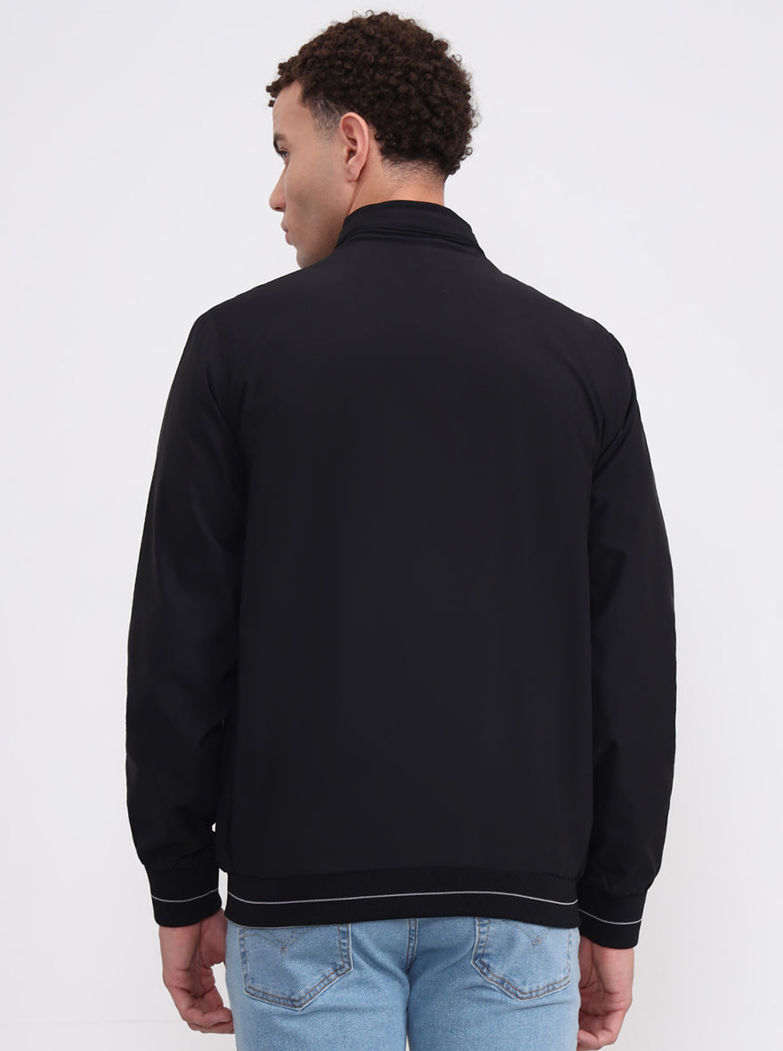 Black & Light Grey Solid Slim Fit Winter Jacket | Greenfibre