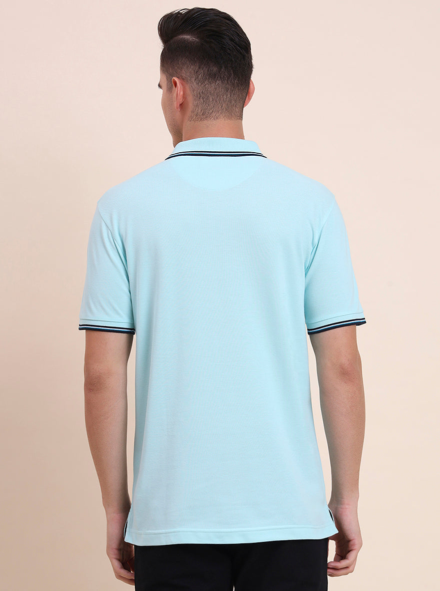 Aruba Blue Solid Slim Fit Polo T-Shirt | Greenfibre