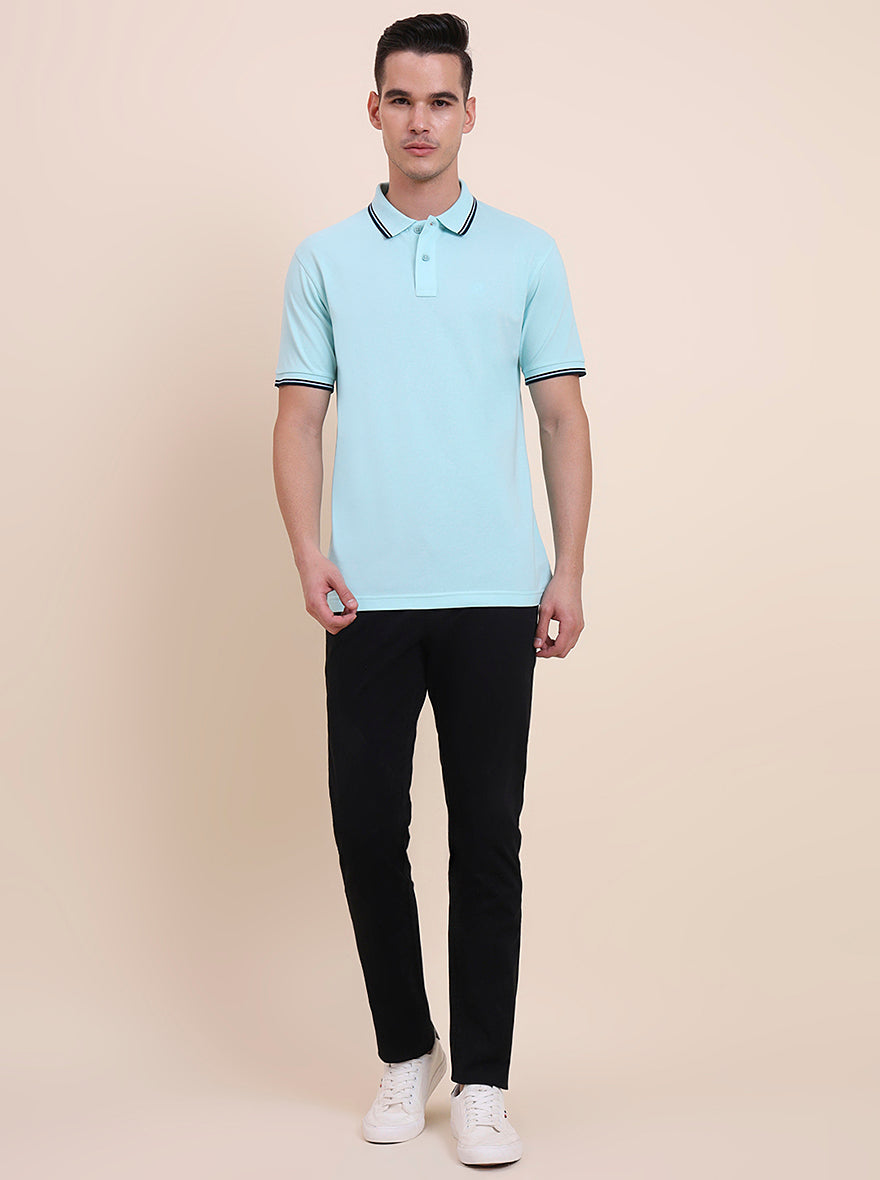 Aruba Blue Solid Slim Fit Polo T-Shirt | Greenfibre