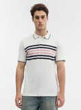 Ecru Grey & Blue Striped Slim Fit Polo T-Shirt | Greenfibre