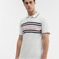Ecru Grey & Blue Striped Slim Fit Polo T-Shirt | Greenfibre