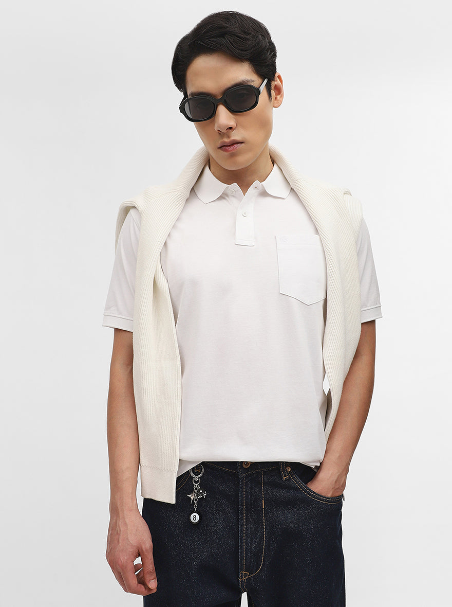 White Solid Slim Fit Polo T-Shirt | Greenfibre