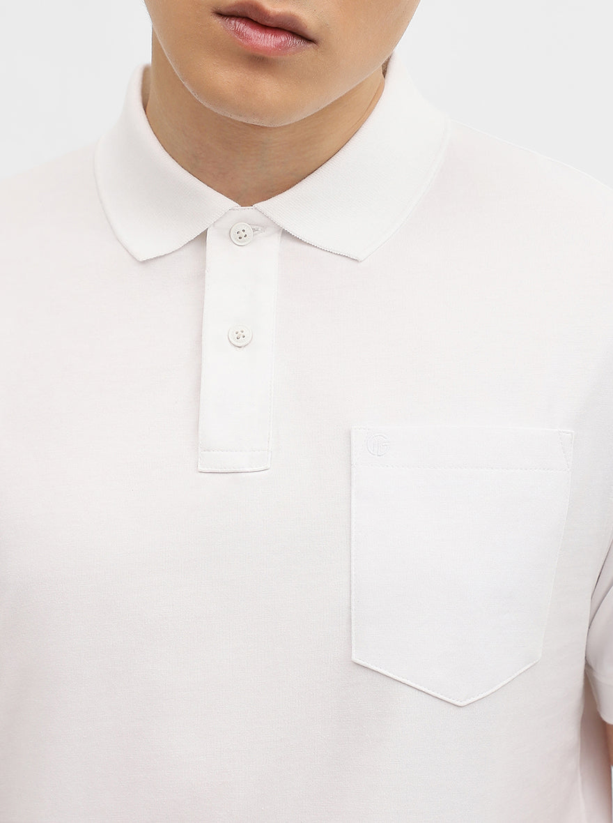 White Solid Slim Fit Polo T-Shirt | Greenfibre