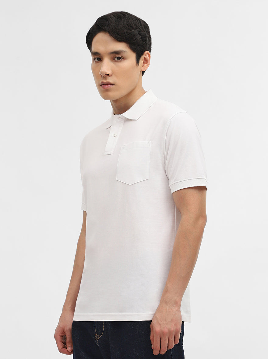 White Solid Slim Fit Polo T-Shirt | Greenfibre