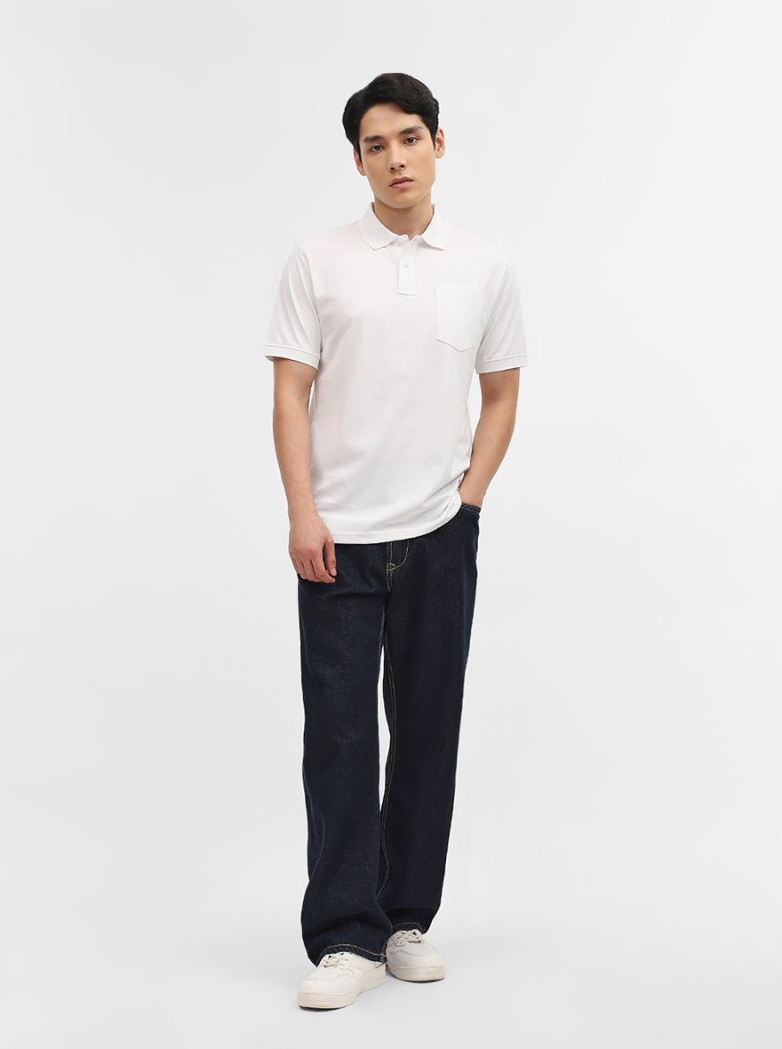 White Solid Slim Fit Polo T-Shirt | Greenfibre