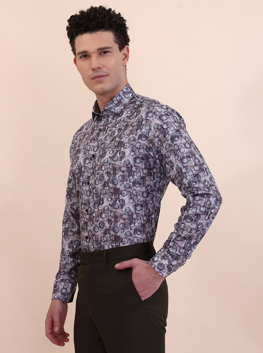Fawn & Coffee Printed Slim Fit Party Wear Shirt | Greenfibre