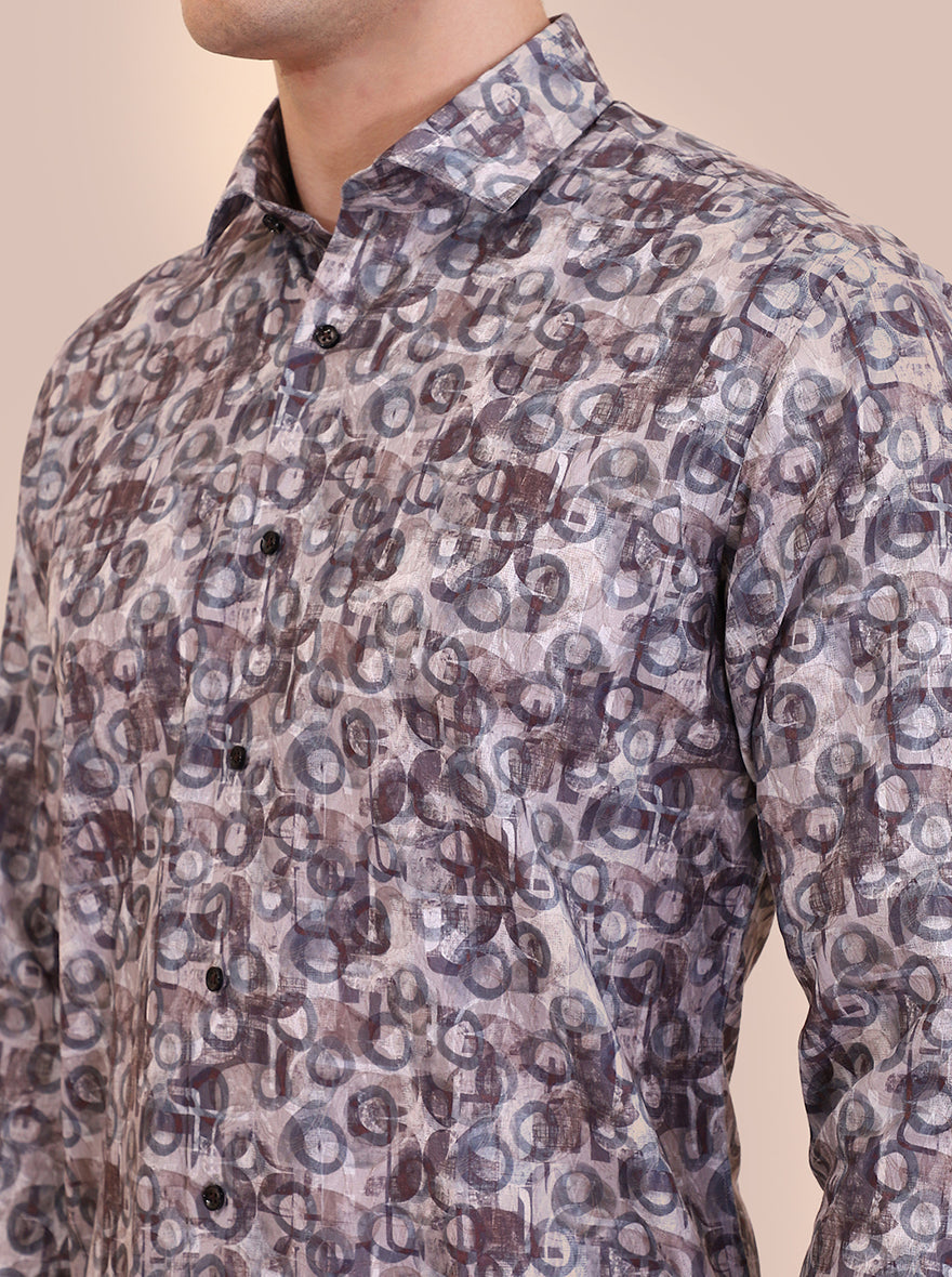 Fawn & Coffee Printed Slim Fit Party Wear Shirt | Greenfibre