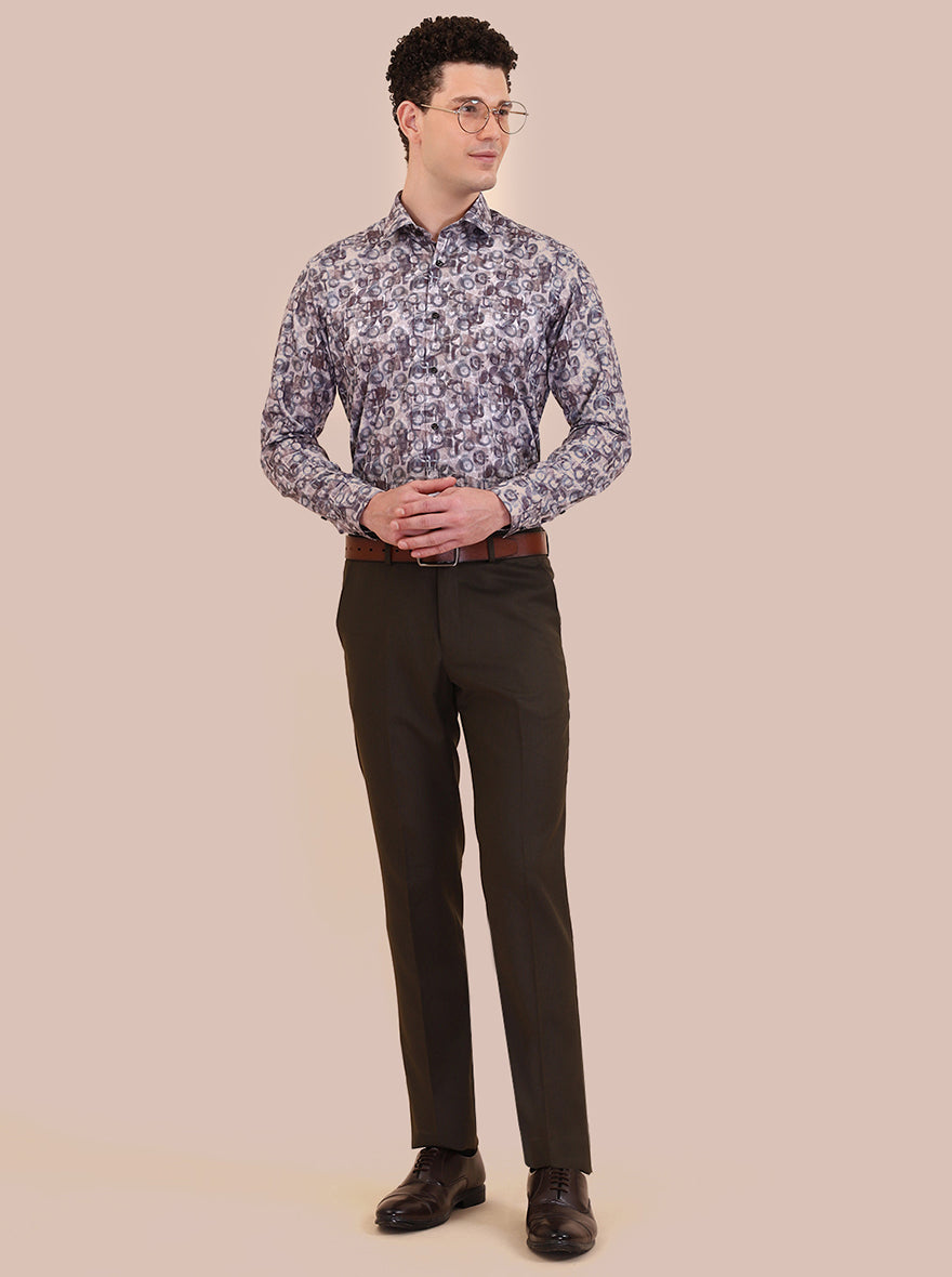 Fawn & Coffee Printed Slim Fit Party Wear Shirt | Greenfibre