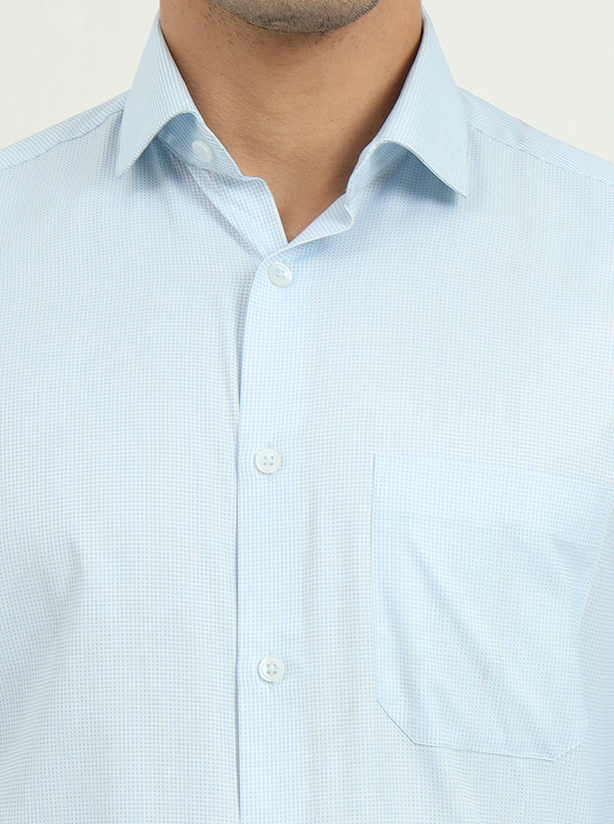 White & Light Blue Solid Slim Fit Formal Shirt | Greenfibre