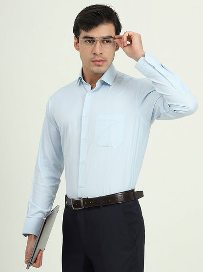 White & Light Blue Solid Slim Fit Formal Shirt | Greenfibre