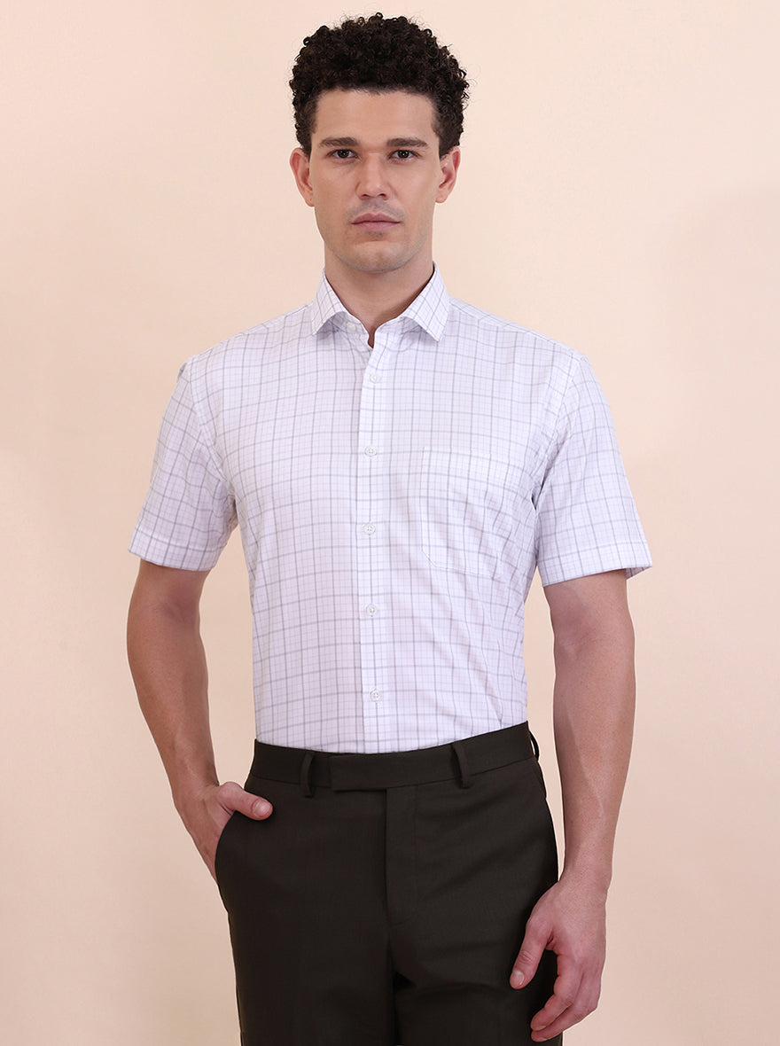 White & Grey Checked Regular Fit Formal Shirt | Greenfibre