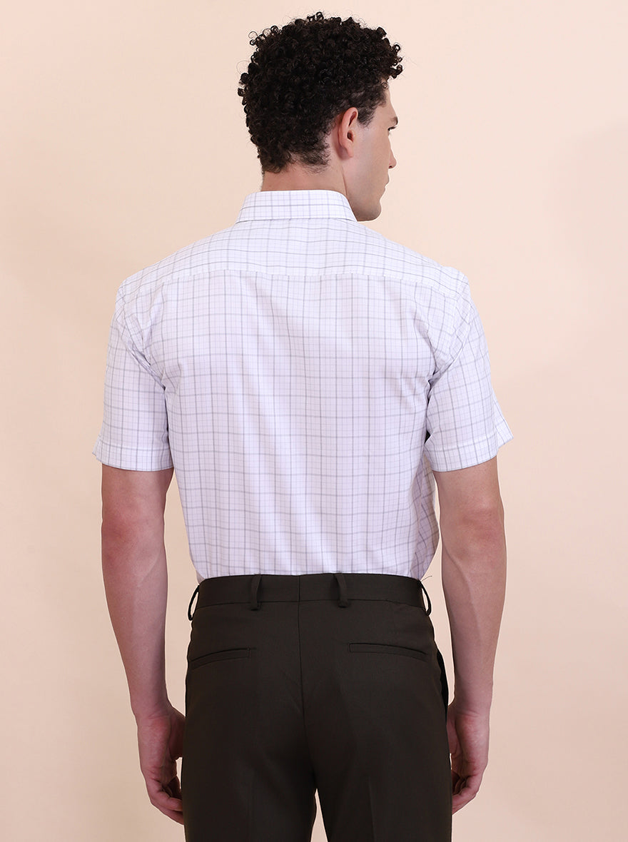 White & Grey Checked Regular Fit Formal Shirt | Greenfibre