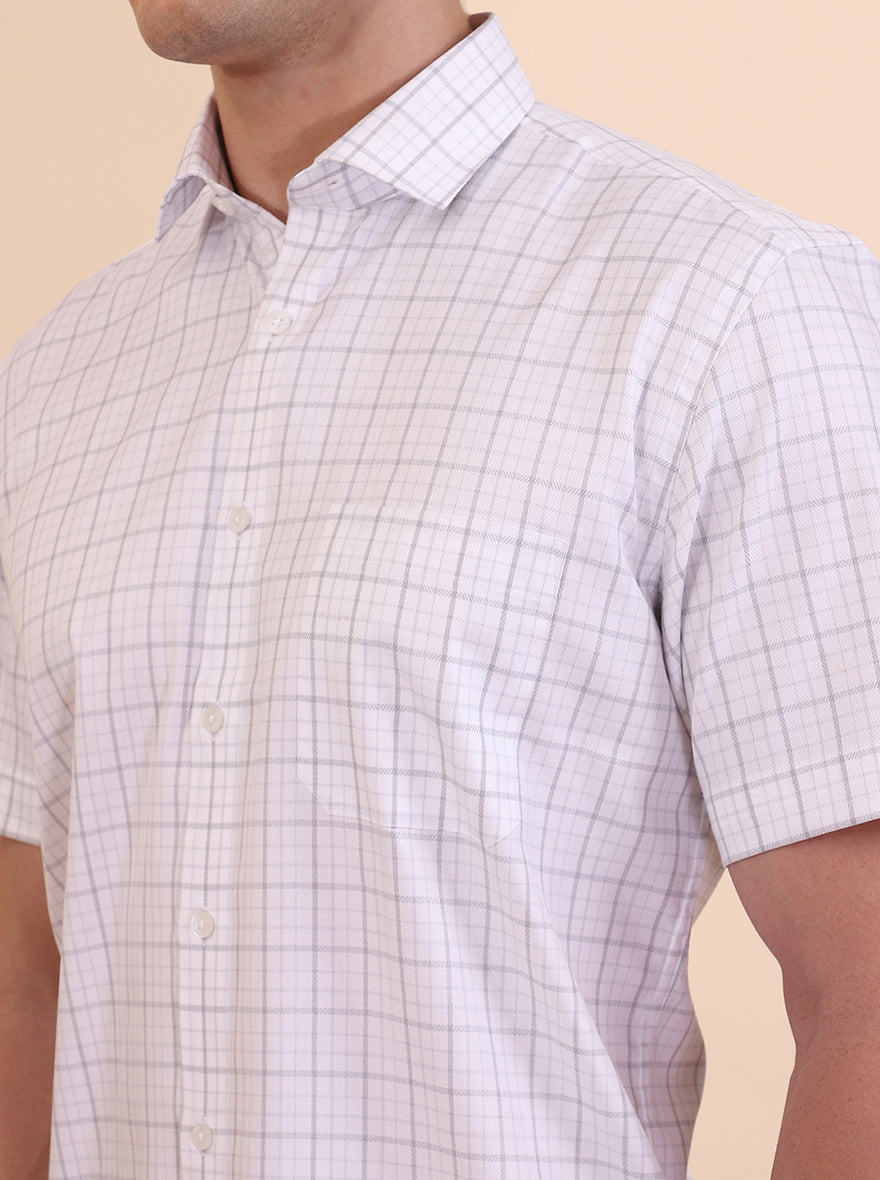 White & Grey Checked Regular Fit Formal Shirt | Greenfibre