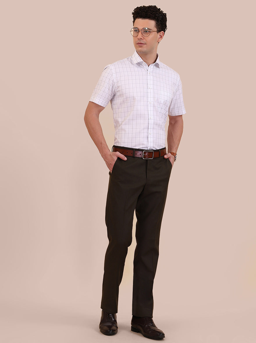 White & Grey Checked Regular Fit Formal Shirt | Greenfibre