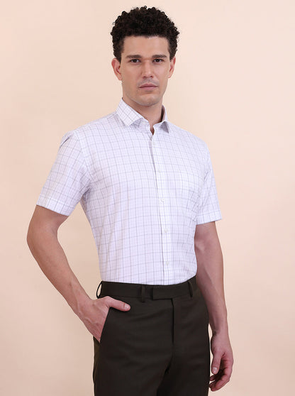 White & Grey Checked Regular Fit Formal Shirt | Greenfibre