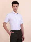 White & Grey Checked Regular Fit Formal Shirt | Greenfibre