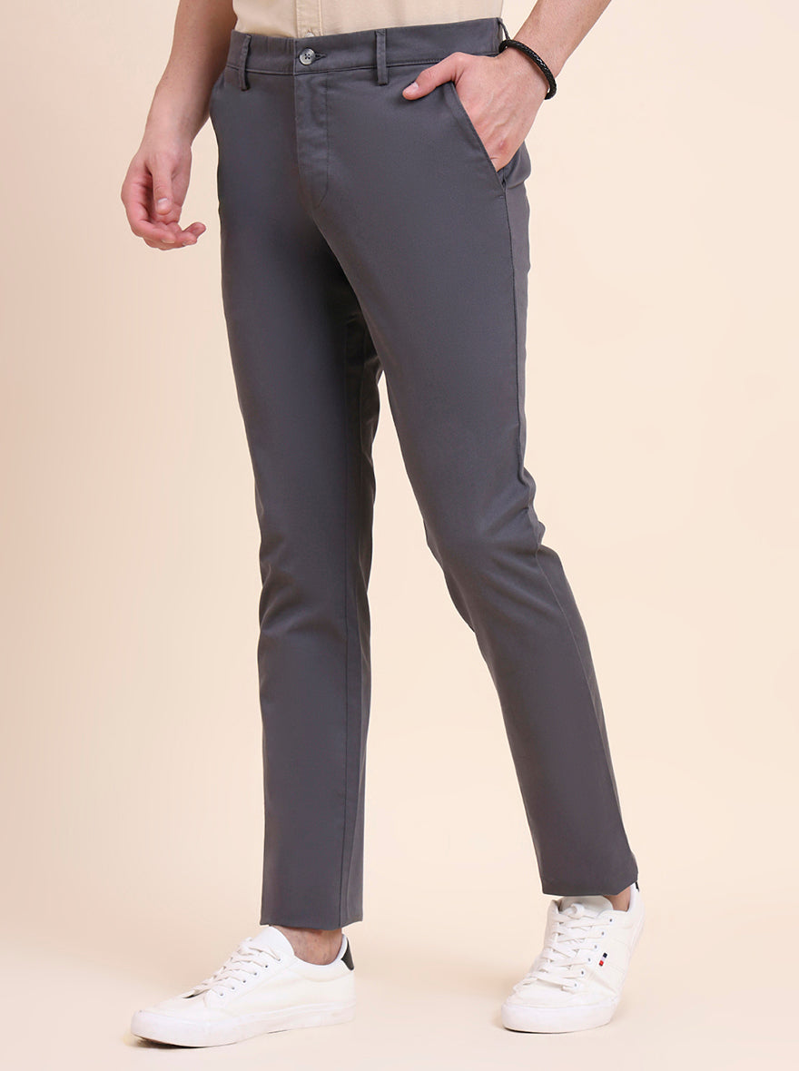 Dark Grey Solid Super Slim Fit Casual Trouser | Greenfibre