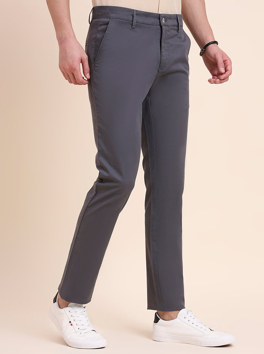 Dark Grey Solid Super Slim Fit Casual Trouser | Greenfibre