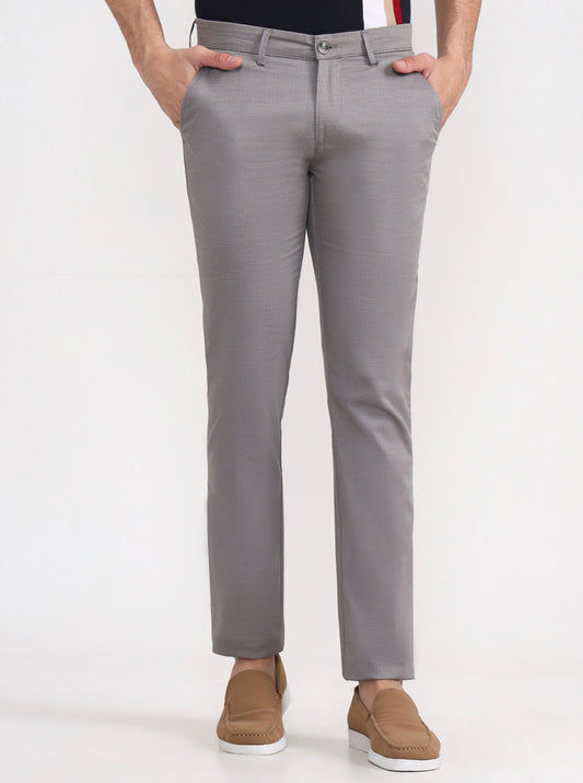 Grey Solid Super Slim Fit Casual Trouser | Greenfibre