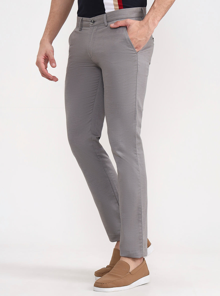 Grey Solid Super Slim Fit Casual Trouser | Greenfibre