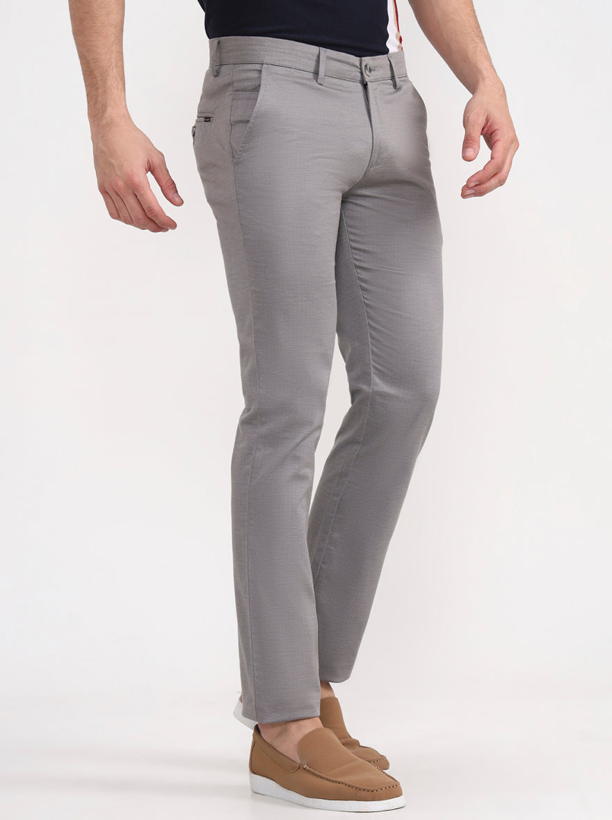 Grey Solid Super Slim Fit Casual Trouser | Greenfibre