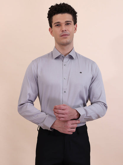 Light Grey Solid Slim Fit Party Wear Shirt | Greenfibre