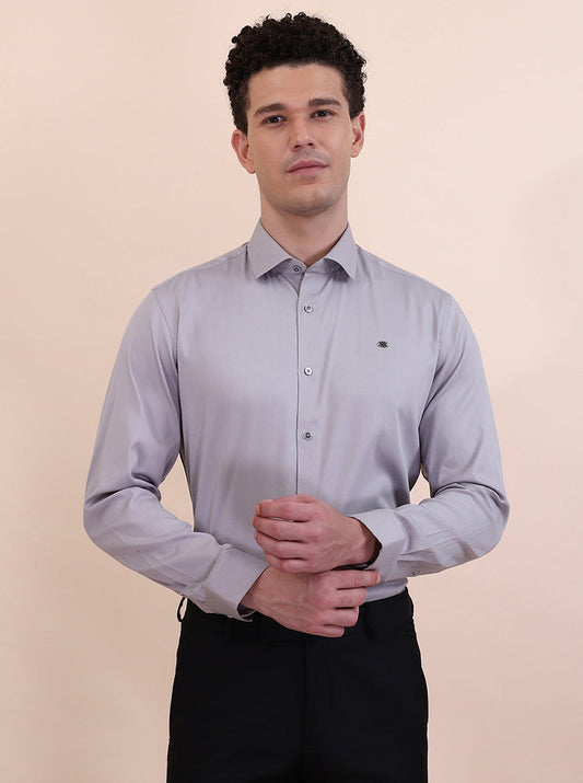 Light Grey Solid Slim Fit Party Wear Shirt | Greenfibre