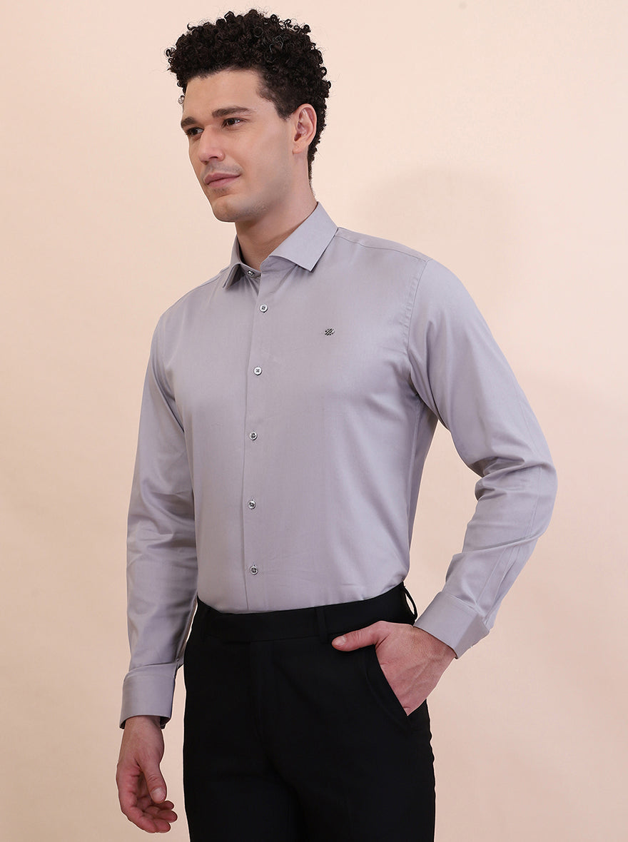Light Grey Solid Slim Fit Party Wear Shirt | Greenfibre