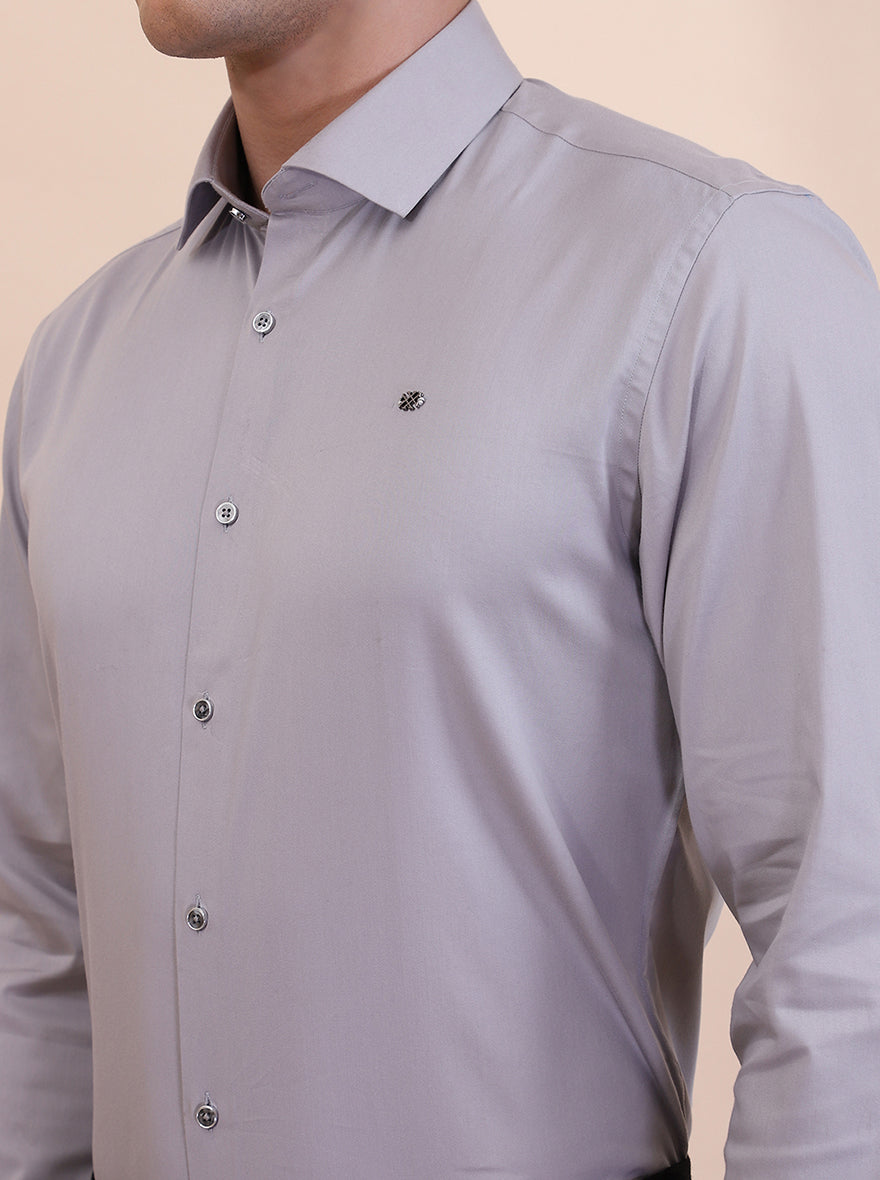 Light Grey Solid Slim Fit Party Wear Shirt | Greenfibre