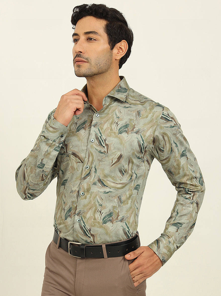 Pista Green Printed Slim Fit Party Wear Shirt | Wyre