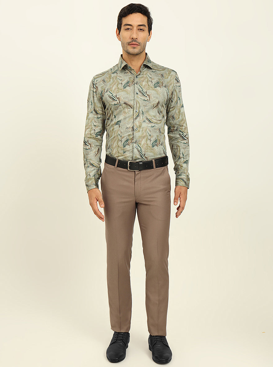 Pista Green Printed Slim Fit Party Wear Shirt | Wyre